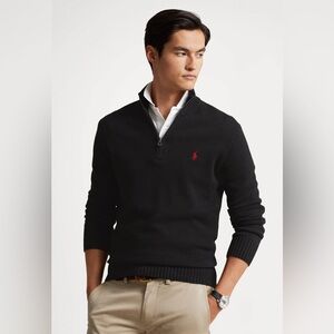 Polo Ralph Lauren 1/4 Quarter Zip Sweater knit embroidered red logo
